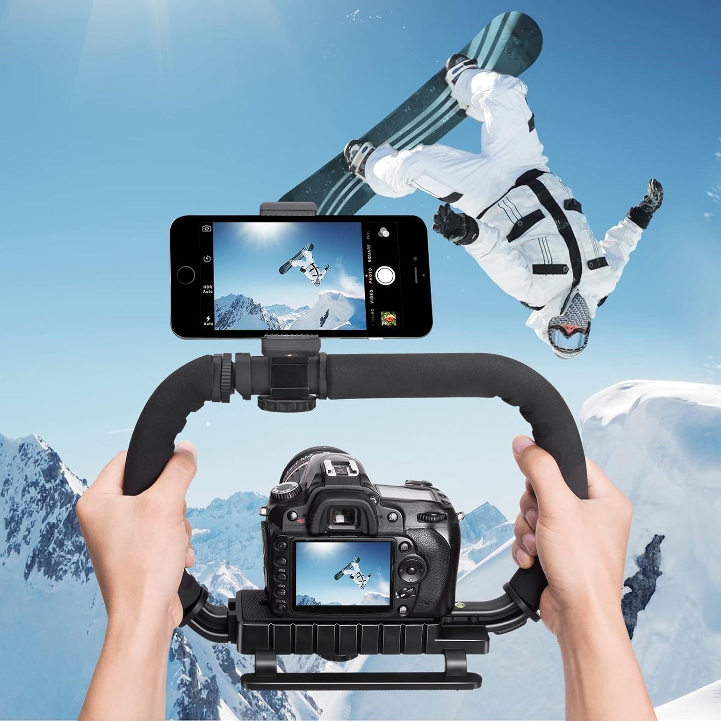 3-Shoe DSLR/Mirrorless/Action Camera Camcorder Phone Stabilizer Expansion Cage Mount Moviemaking Holder Rig YouTube Tiktok Vlogging Video Kit Compatible with GoPro Canon Nikon Sony iPhone Android