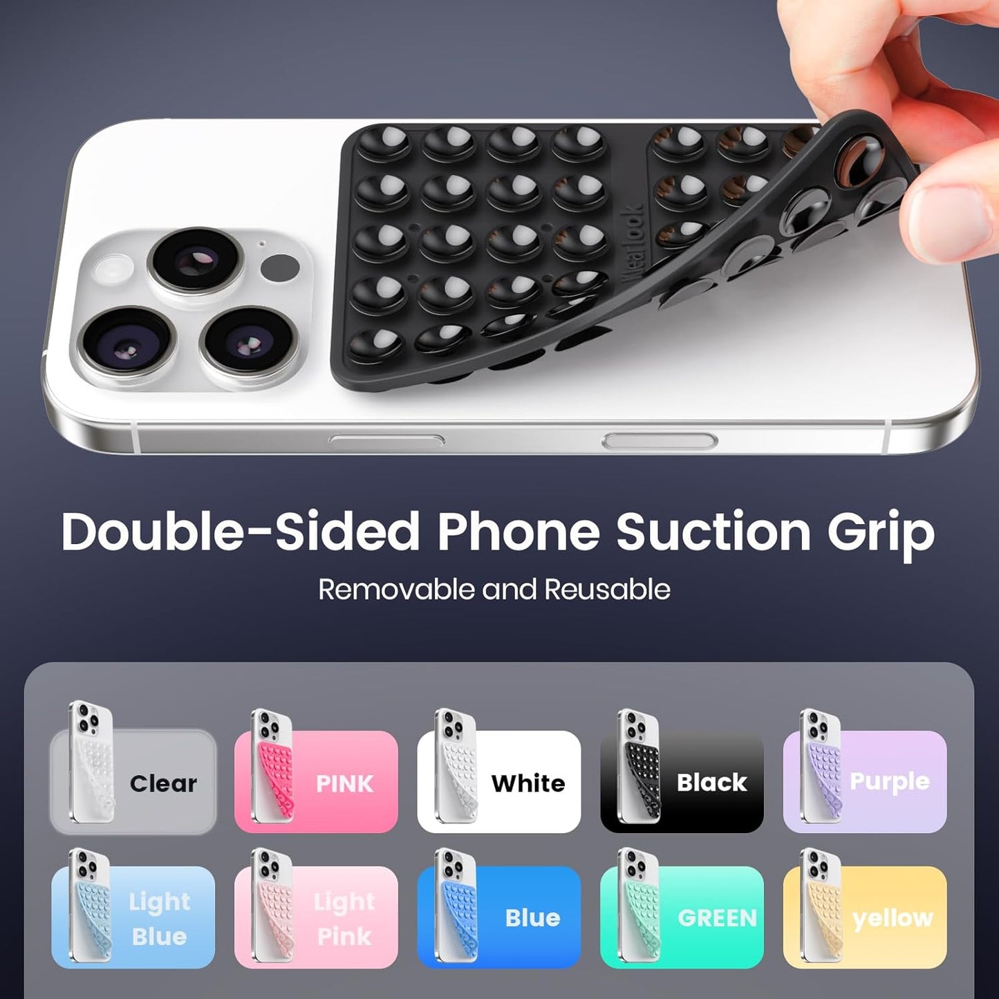 2PCS Silicone Suction Cup Phone Case Mount Double Sided, Hands-Free Phone Accessories Holder for Selfies and Videos, Silicon Sticky Phone Grip for iPhone and Android, Transparent&Black