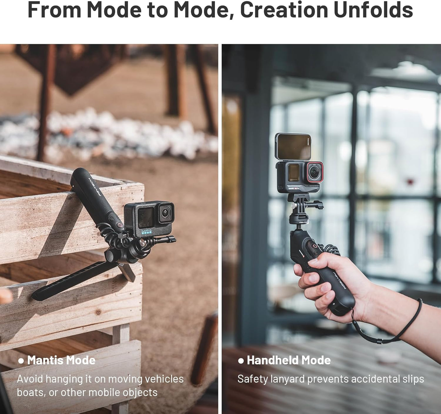 PGYTECH CapLock MantisPod Power, 5000mAh Battery Grip Handle Mount for Insta360 X3, Charging Selfie Stick with Remote Control, Vlog Attachment Tripod Monopod Bank for Action Camera, Phone