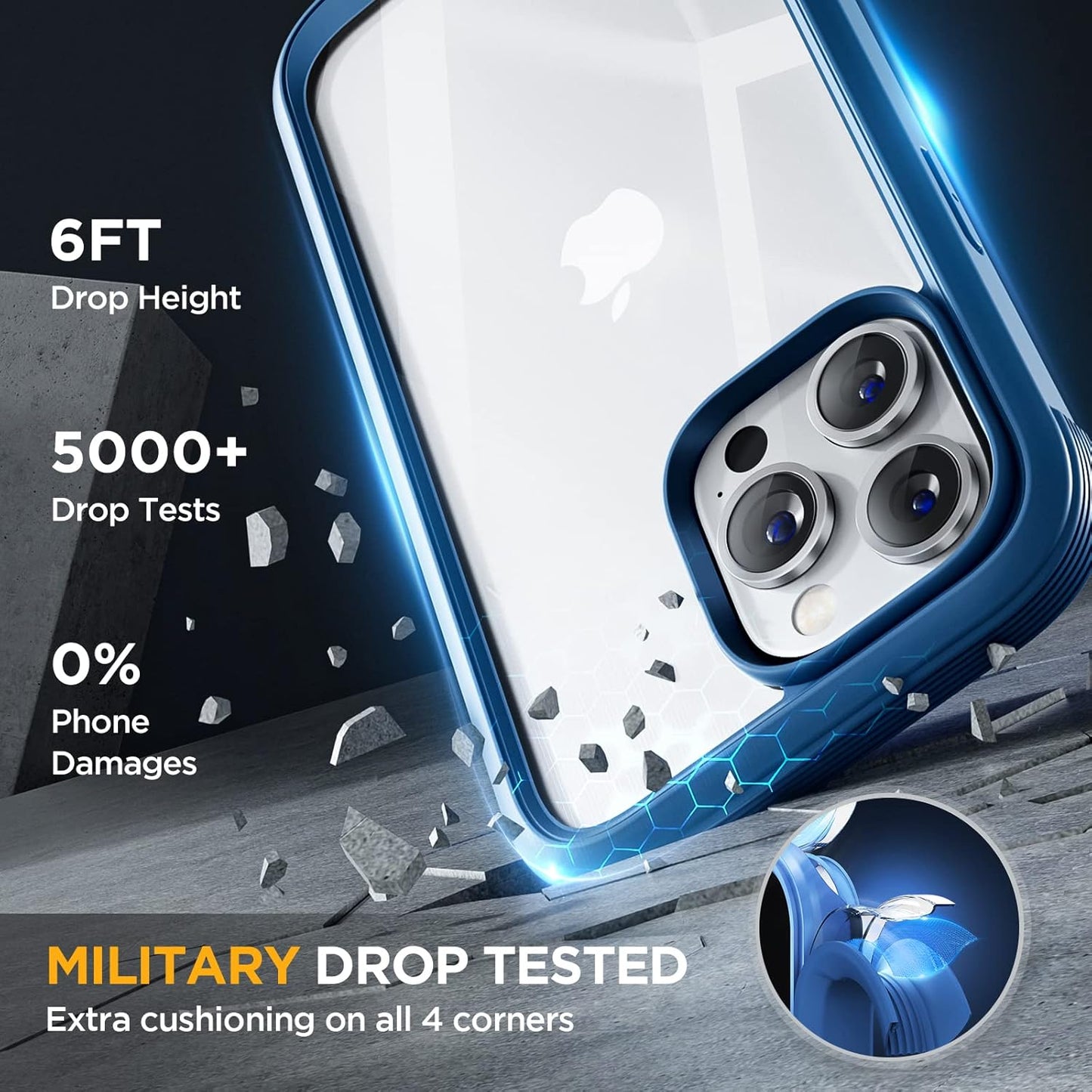 Miracase Glass Series Designed for iPhone 14 Pro Max Case 6.7 Inch, Upgrade Full-Body Bumper Case with Built-in 9H Tempered Glass Screen Protector, with Camera Lens Protector, Capri Blue