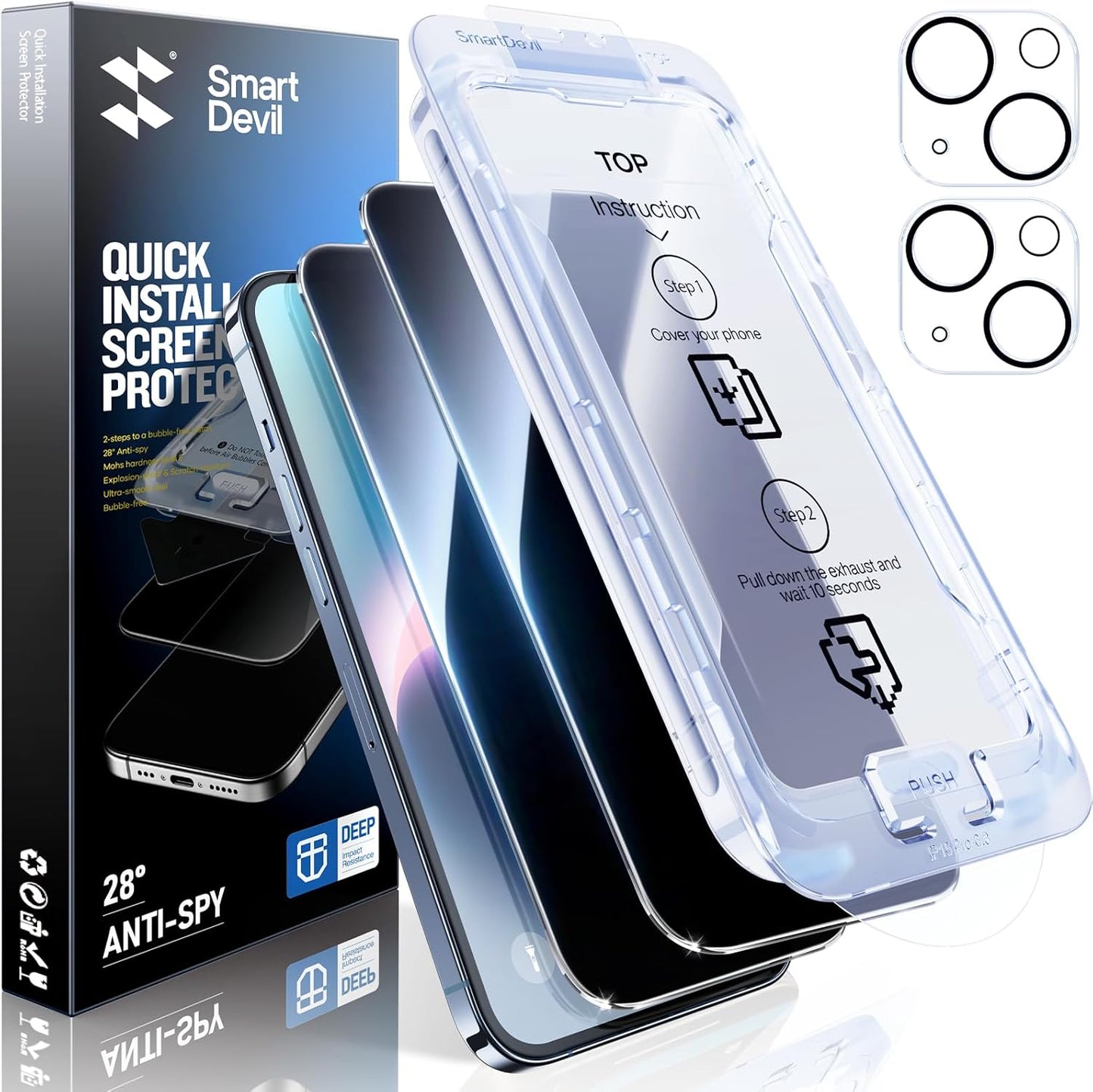 SMARTDEVIL 2+2Pack Privacy Screen Protector for iPhone 14 with Camera Lens Protector,Shatterproof Tempered Glass [True 28°Anti Spy] [9H Hardness] [Automatic Dust-Elimination Install] [Bubble Free]