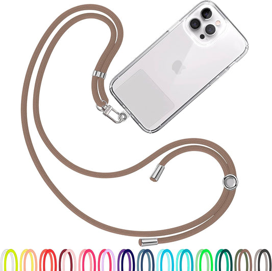 Cell Phone Lanyard [Brown] - Comfortable Universal Smartphone Lanyard - Easy to Use Neck Phone Holder [Clear Patch] - Adjustable Length Phone Strap Crossbody - Fits All Mobile Phones