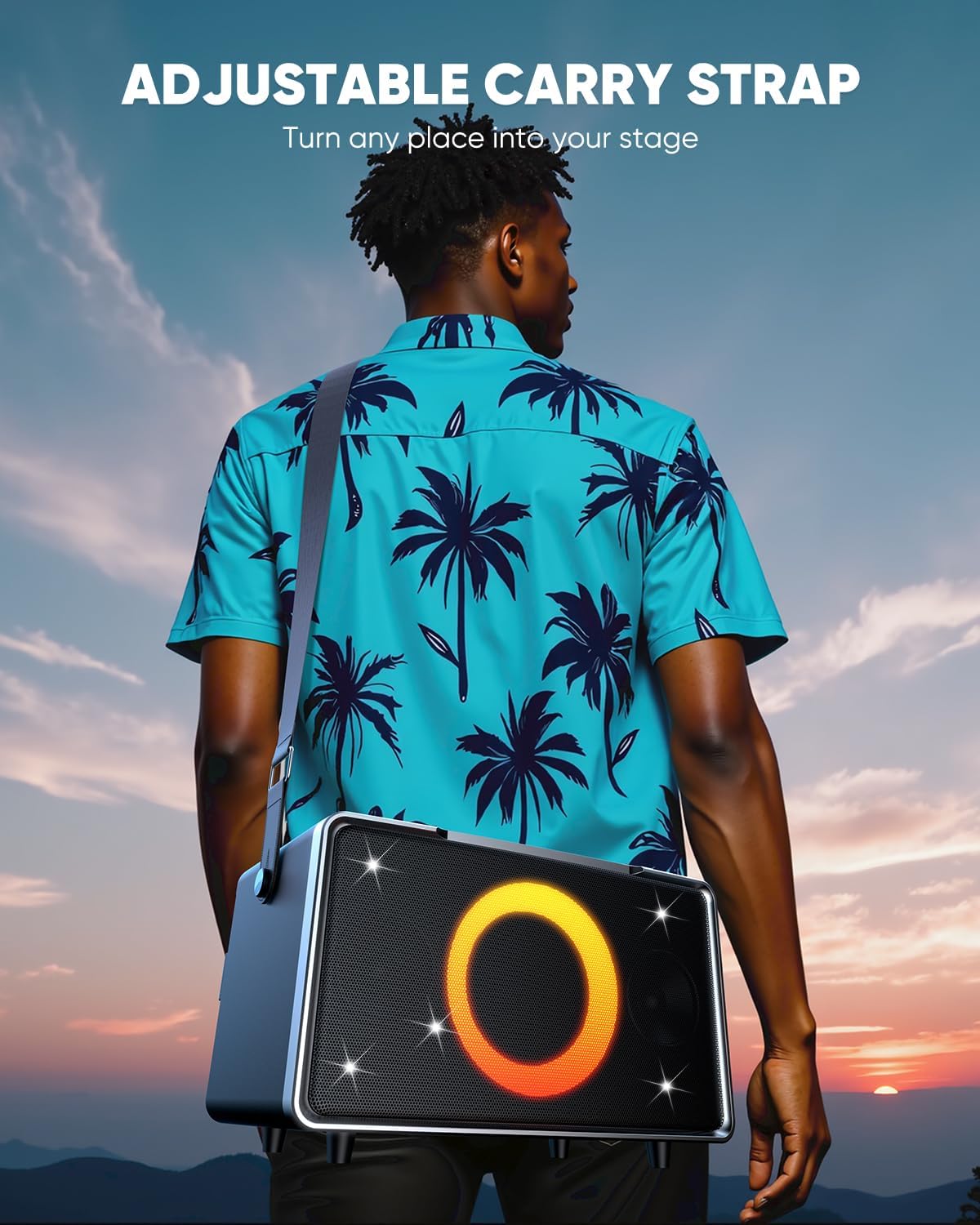 GFEEN Portable Bluetooth Speaker: 100W(160W Peak), 15H Playtime, Wireless Speakers with Microphone, 5″ Subwoofer, Loud Sound, Light Show, Fast Charging for Outdoor, Party, Backyard(Silver with 2Mic)