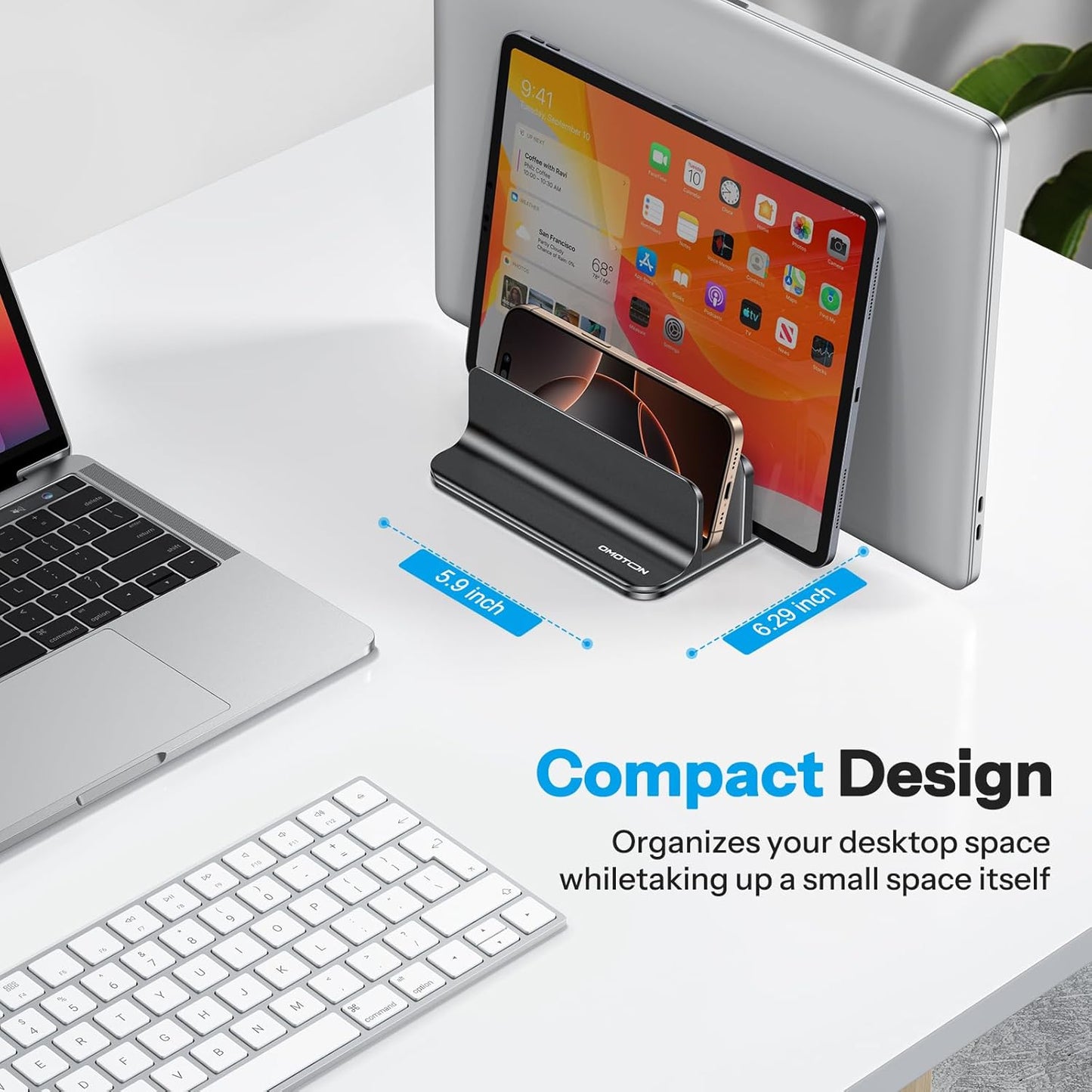 OMOTON 3-Slot Vertical Laptop Stand, Desktop Aluminum Stand for MacBook with Adjustable Dock Size, Fits All MacBook, Surface, Chromebook and Gaming Laptops (Up to 17.3 inches), Black