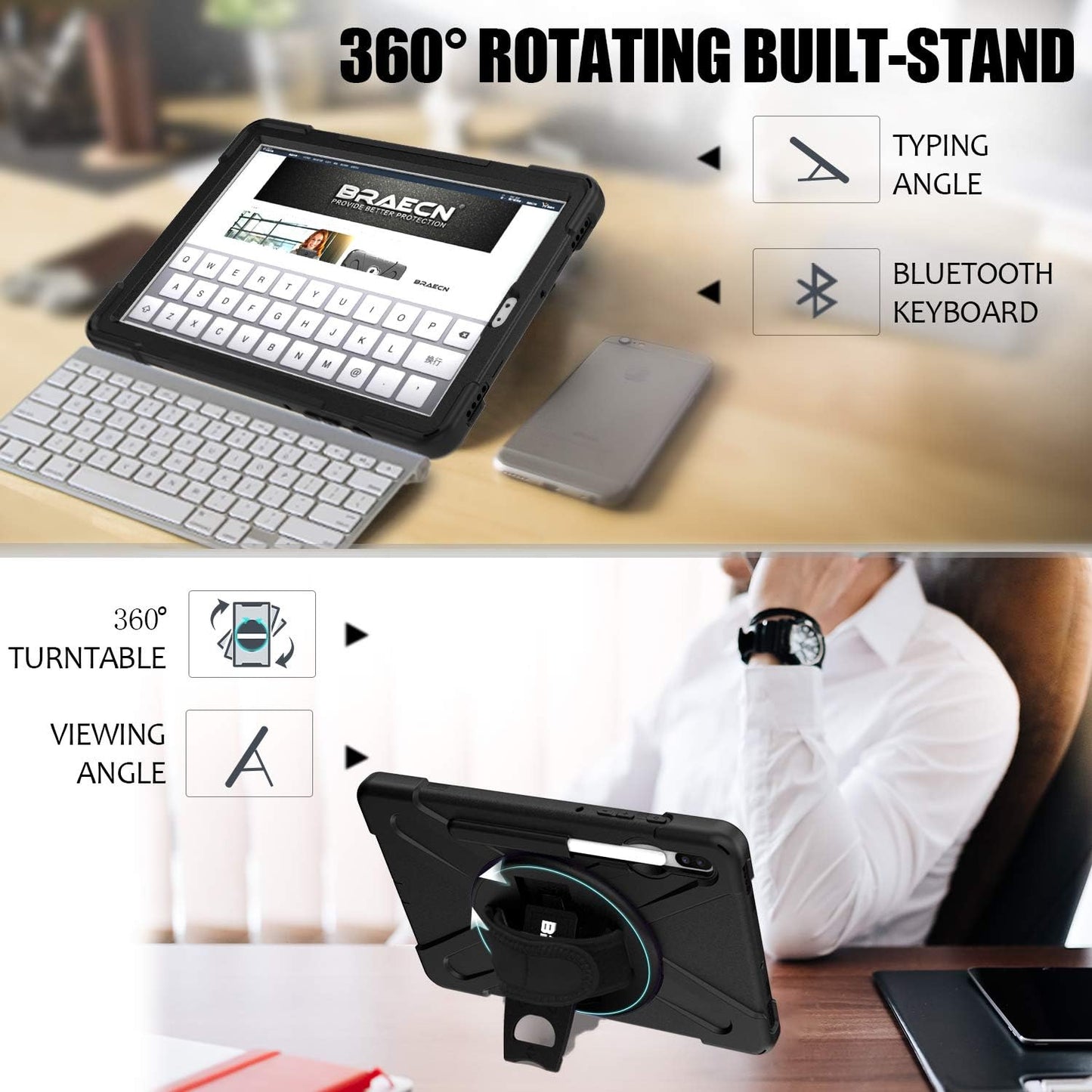 BRAECN for Galaxy Tab S6 Case,[Support S Pen Wireless Charging] Heavy Duty Shockproof Case with Pen Holder,Hand Strap,Shoulder Strap,Kickstand for Galaxy Tab S6 10.5 2019 SM-T860/T865/T867-Black