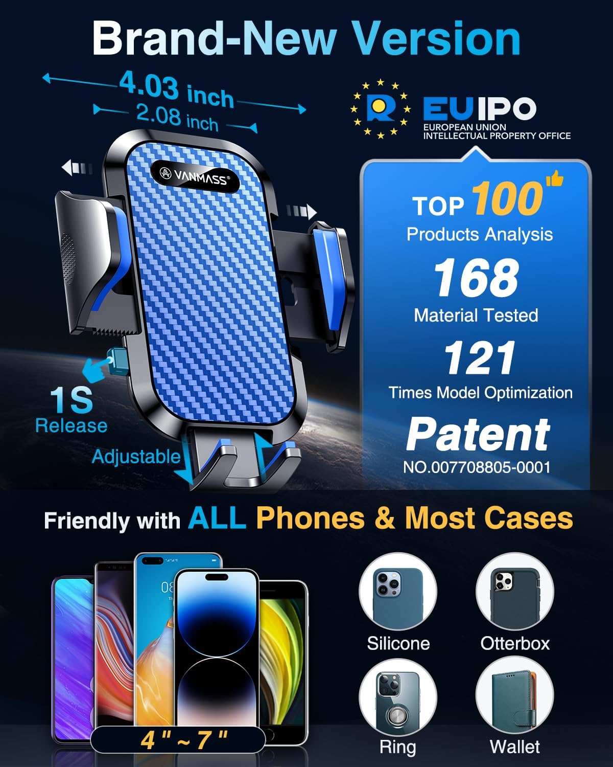 VANMASS [Longest Lasting] True Military-Grade Car Phone Holder Strongest Suction & Clip Cell Mount Dashboard Windshield Vent Automobile Cradle Truck Accessories for iPhone 16 15 Pro Max 14 13 Android