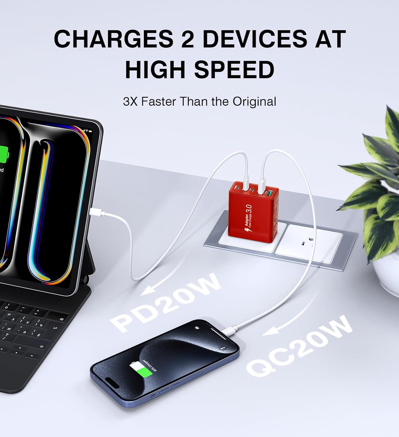 2Pack USB C Fast Charger Block, 50W 5-Port Type C Wall Charger Brick, Multiport Charging Plug Power Adapter Brick Cube for iPhone 16/15/14/13/12, Pad Mini/Pro, Galaxy S23 S22