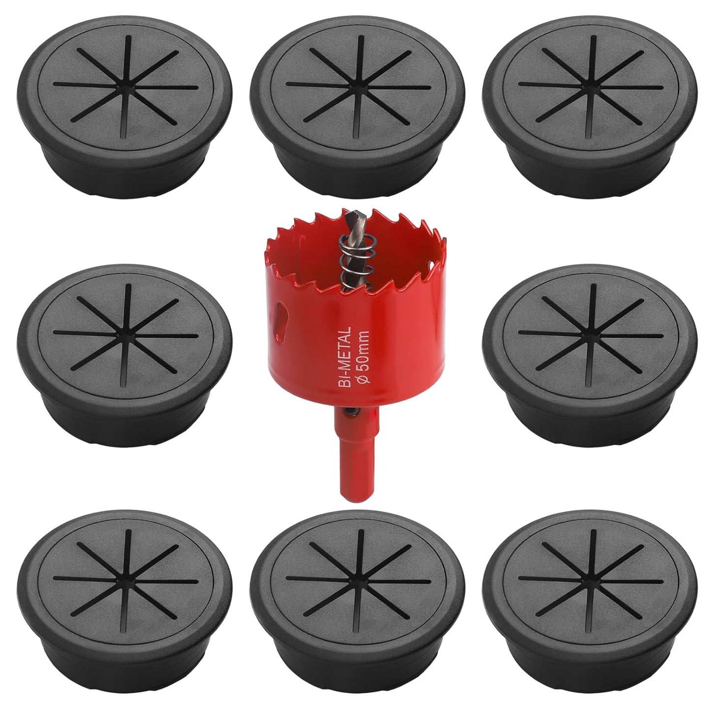 Desk Grommet 2 Inch 8Pcs Grommets Desk Hole Cover for Cables Wire Grommet Kit with Hole Saw(Black, 2Inch_50mm)