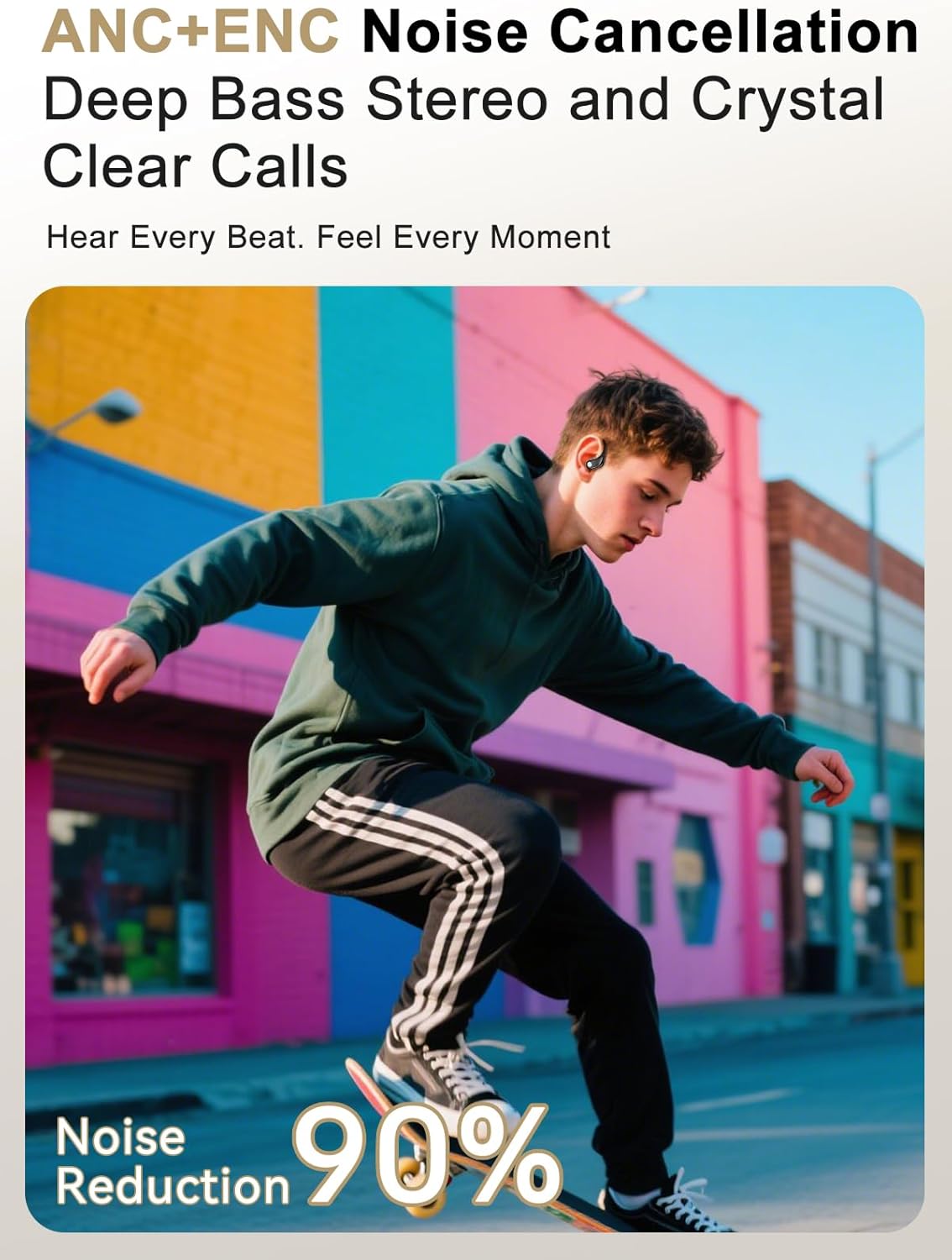 Wireless Earbuds, ENC Noise Cancelling Sport Ear Buds with Multifunctional Touch Screen, Bluetooth 5.4 Headphones, Bass Stereo Sound, 5 EQ Over The Ear Earbuds for Sports/Workout/Gym-Black