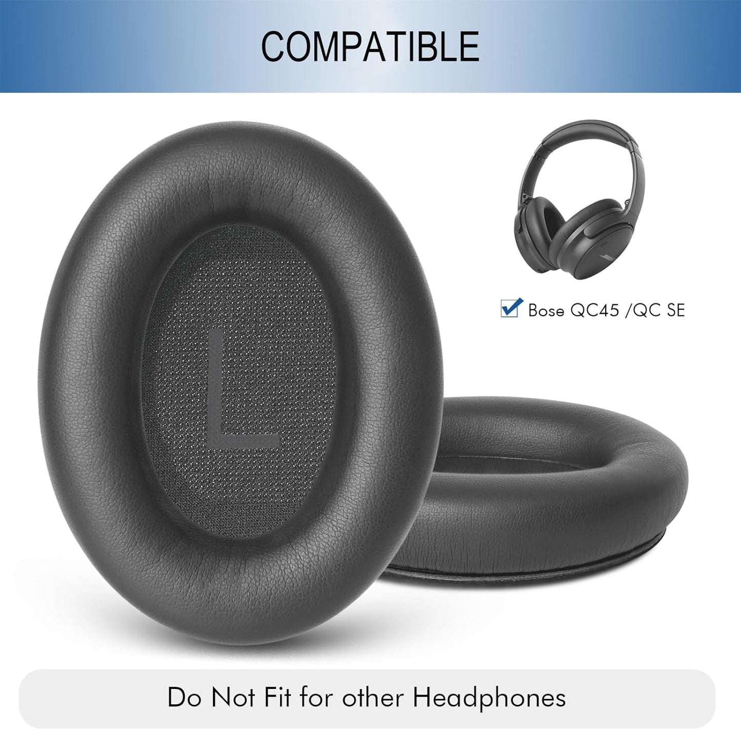 GEVO Replacement Ear Pads for Bose QC45, Ear Cushions for Bose QuietComfort 45 (QC45) & Quiet Comfort SE (QC SE) Headphones, Earpads with Softer Leather Noise Isolation Foam (Gray)