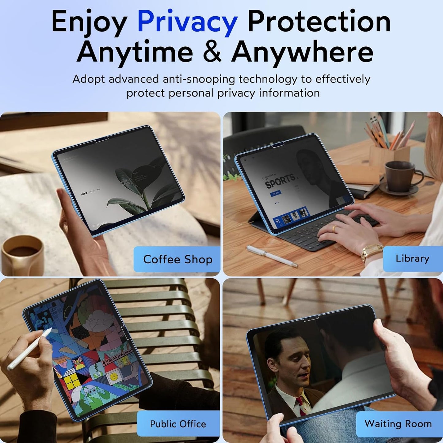 MOBDIK 1 Pack Privacy Screen Protector Compatible with iPad 11th Generation 2025 & iPad 10th Generation 2022, Anti Spy, 9H Tempered Glass, EZ Kit