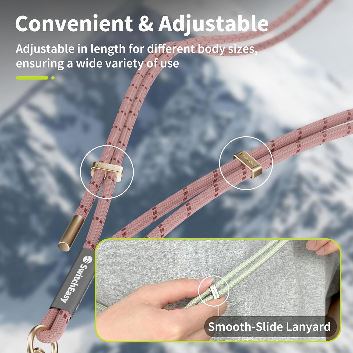 SWITCHEASY 6mm Adjustable Crossbody Phone Strap Compatible with Most Phones, Anti-Thefth & Ant-Drop, Hands Free for Phone Lanyard Crossbody with Strap Card Phone Tether Tab - EasyStrap (Peach Beige)