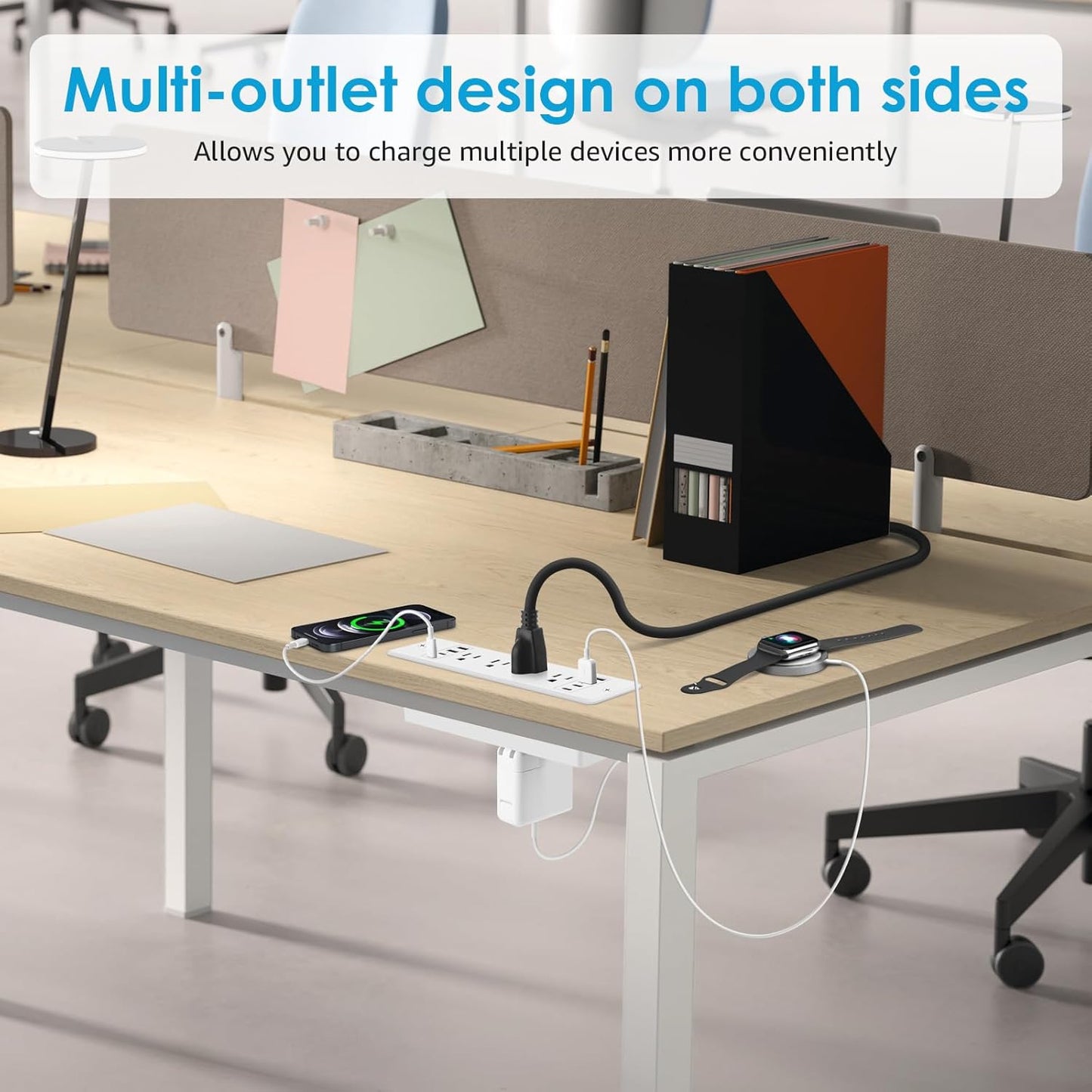 HHSOET 16 in 1 Recessed Power Strip Flat Plug, 30W Fast Charging Furniture Outlet with USB, Conference Recessed Surge Protection with 8 AC Plugs, 4 USB Ports 4 USB-C, 10ft Power Cord.(White)