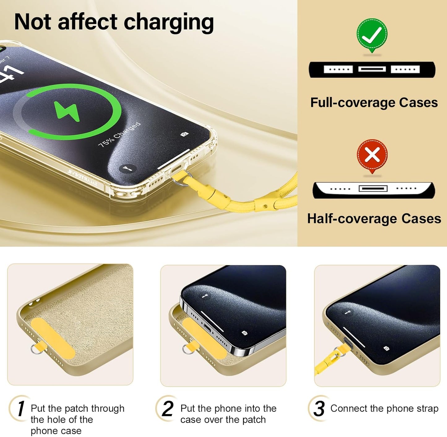 Phone Wrist Strap, Universal Adjustable Hand Wrist Strap Lanyard for iPhone 16 and Most Smartphones, Multifunctional Patch Lanyard with Phone Tether Tab for Women and Men, Yellow