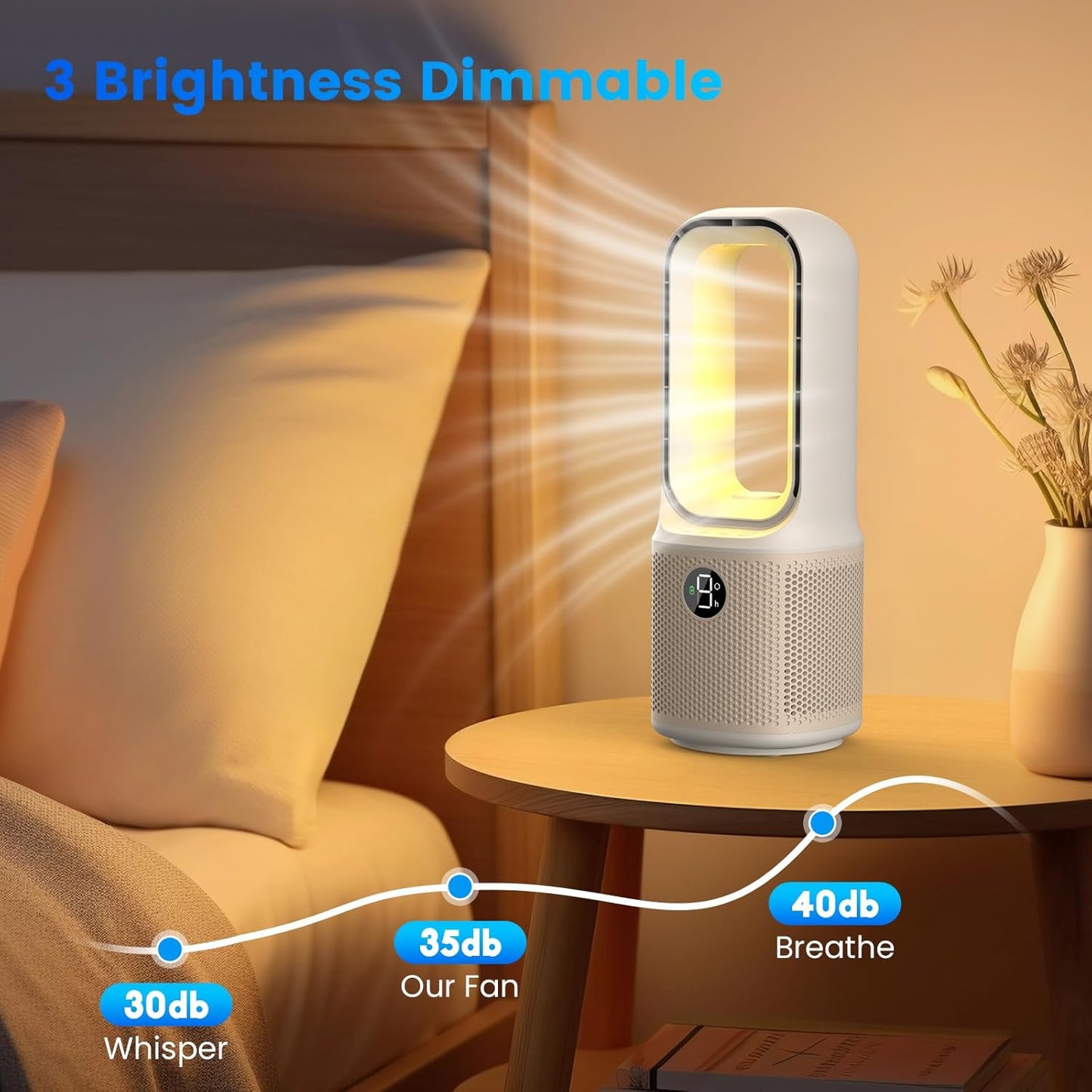 Misby Desk Fans Small Quiet, 13 Inch Bladeless Table Fan, 9 Speeds for Powerful Airflow, 70° Oscillating Fan with Night Light and Timer, Desktop Cooling Fan for Bedroom, Office, Nightstand