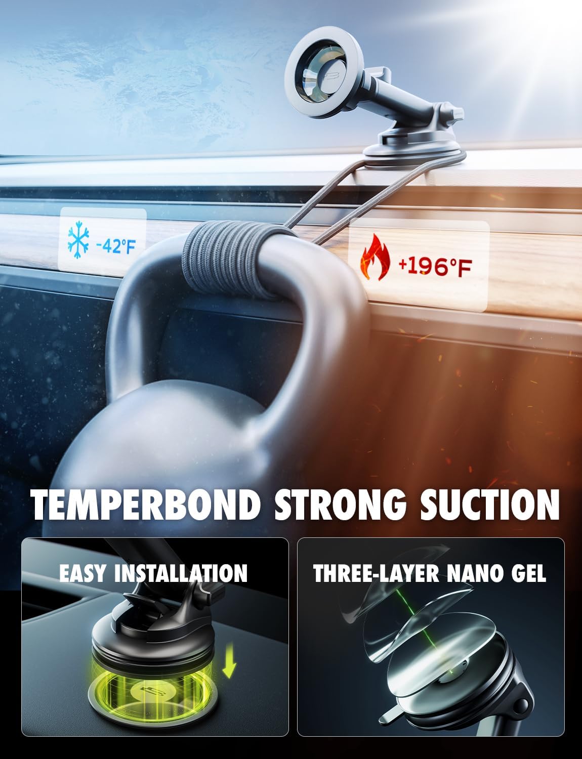 Bracketron MagSafe Car Mount,MagAlign Pro Extend Magnetic Phone Holder for Car Windshield & Dashboard & Vent,360° Vacuum Suction Cup Phone Mount for iPhone 16 Pro Max 15 14 13 12,Car Accessories.