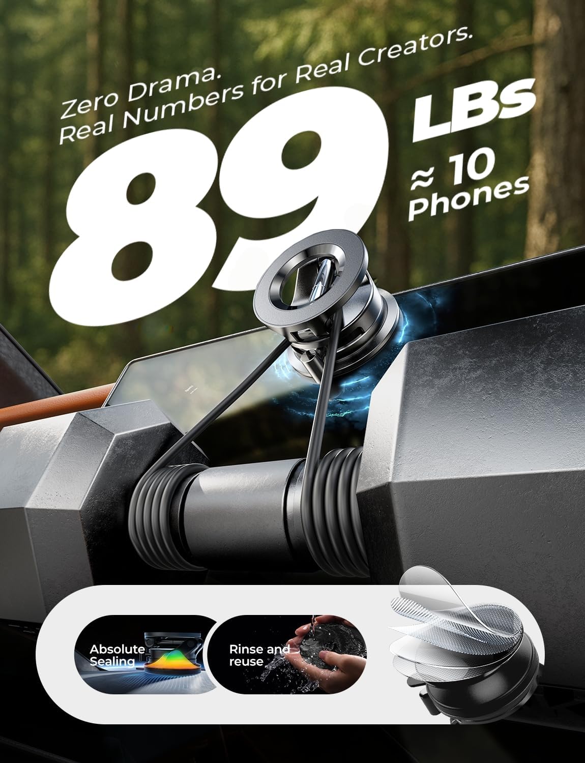 LISEN Suction Cup Phone Mount, Vacuum Magnetic Phone Holder, 360° Adjustable for MagSafe Car Holder Foldable Suction Phone Mount for Car, for Garmin GPS/Mirror/Smooth Surface, for iPhone 16 Pro Max 15