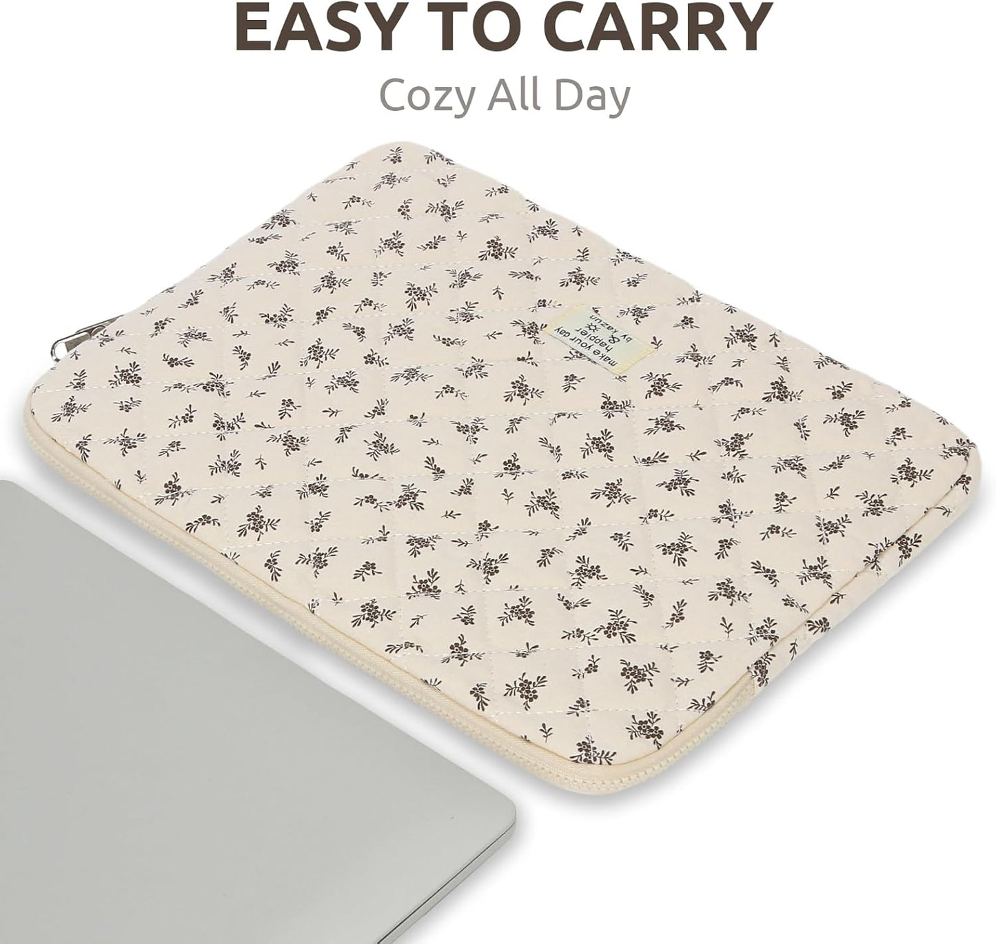 Puffy Laptop Sleeve 13-15.6 Inch Cute Quilted Laptop Protective Case Padded Floral Computer Sleeve for MacBook (A-Black, 11 Inch)