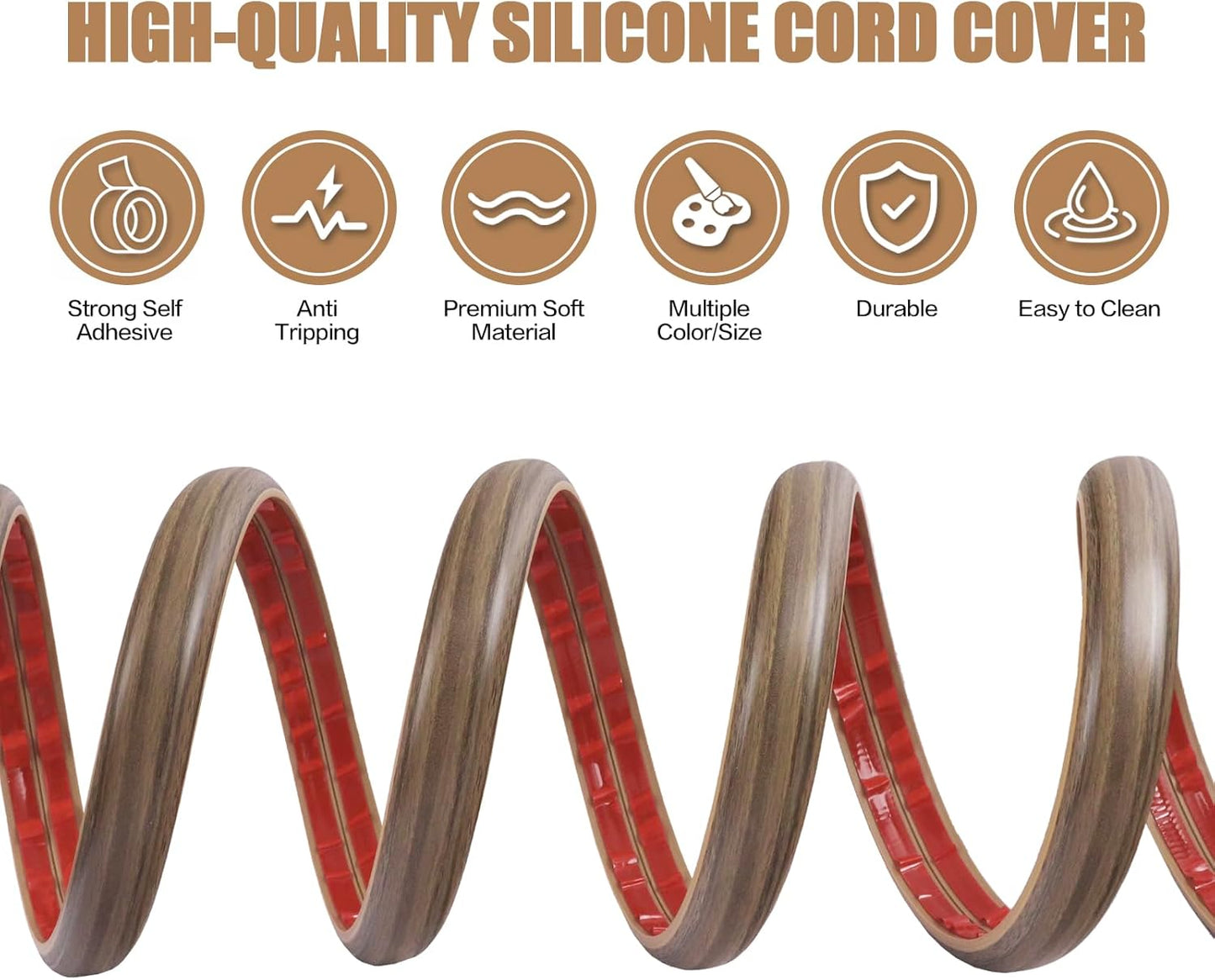 Floor Cord Cover Self Adhesive Cord Hider,10FT Cable Management, Extension Strip Protector for Wires, Prevent Cable Trips for Offices, Gyms, Exhibitions Cavity:0.51"(W) x0.3(H) Woodsmokedbrown