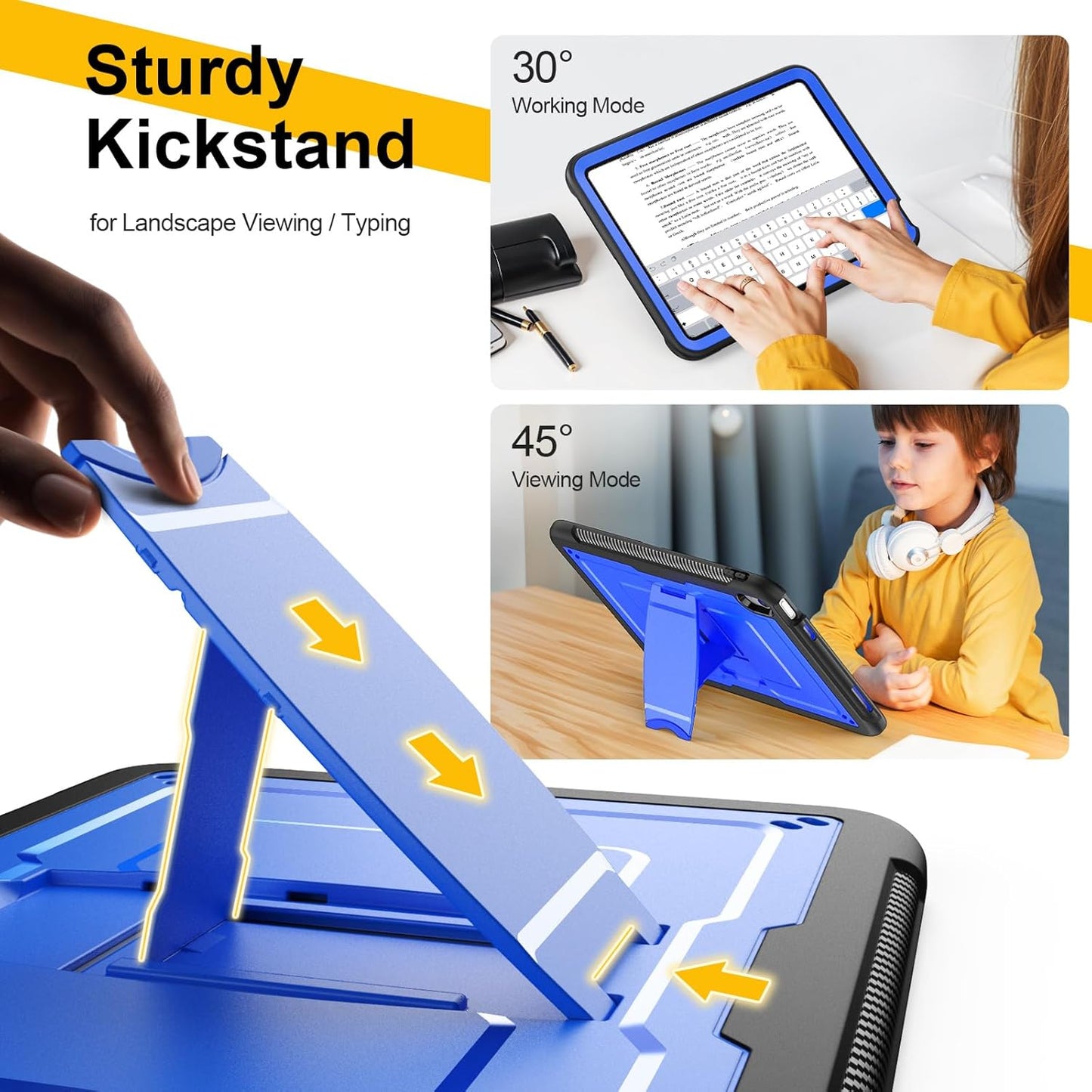 SEYMAC stock Case for iPad (A16) 11th/10th Generation 11''/10.9'' 2025/2022, with Built-in Screen Protector, Shoulder Strap, Built-in Kickstand, Rugged Full Body Shockproof Protective Case, Blue