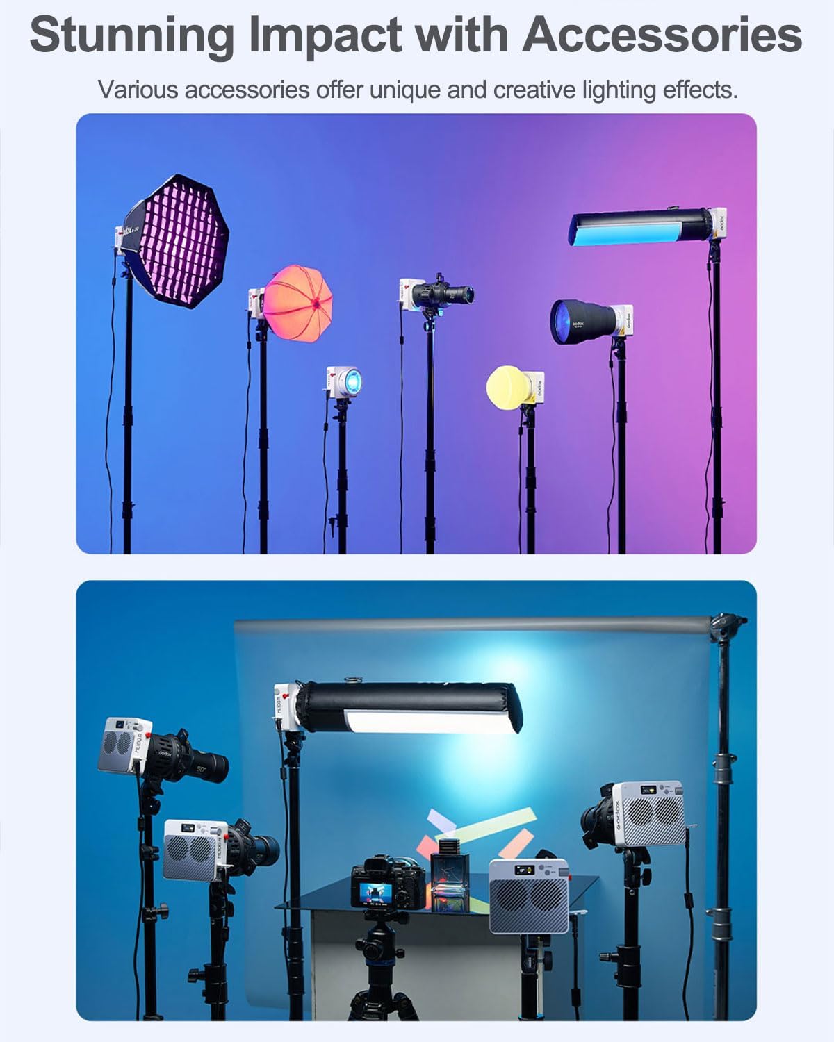 Godox ML100R 110W RGB Portable LED Video Light, 1800K-10000K, Full HSI & CCT 1800K–10,000K, CRI 95+, 14 FX, App/Onboard Control, Compact Pocket Light for Filmmaking, Live Streaming, Video Photography