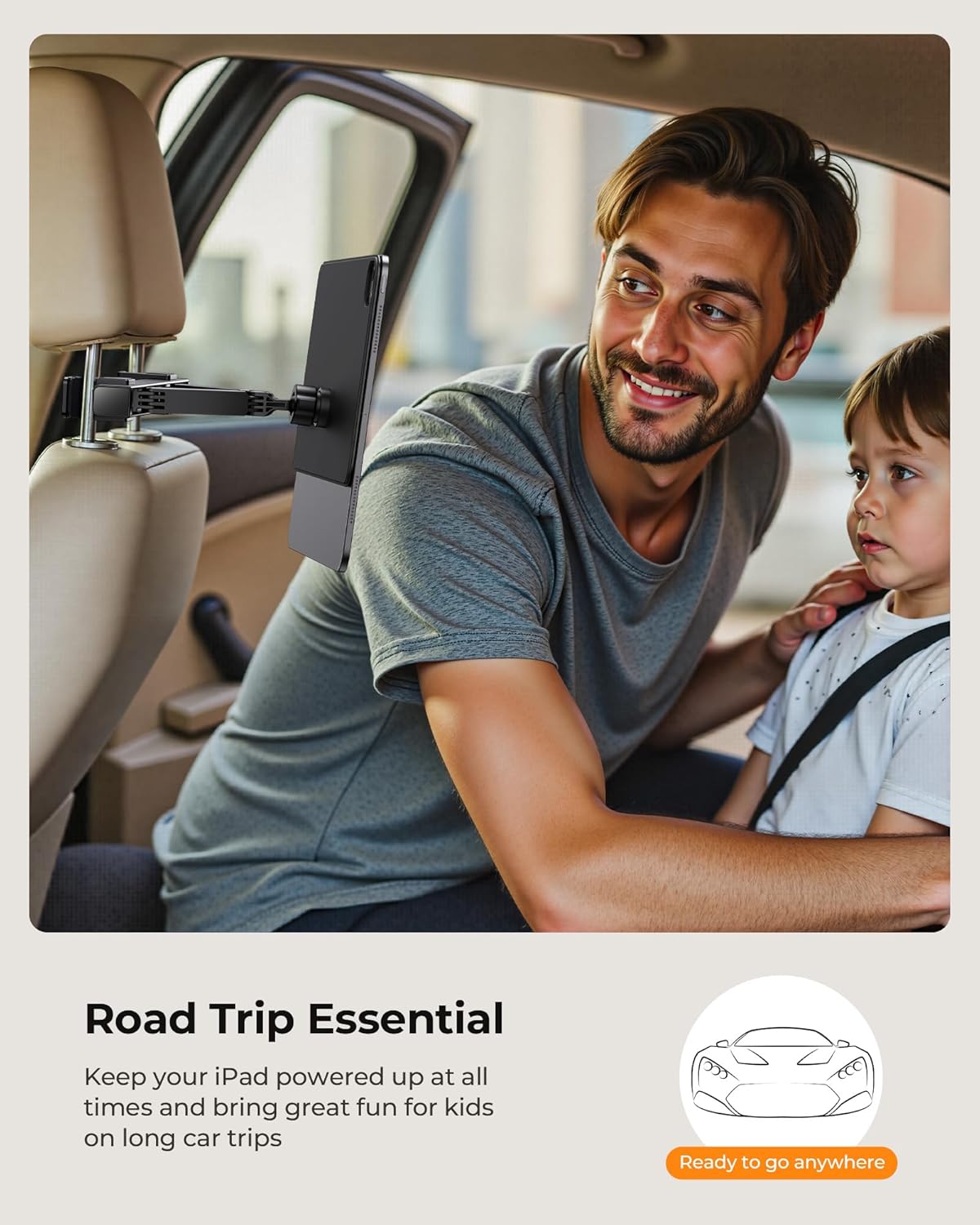 KU XIU Magnetic iPad Holder for Car Headrest,Backseat Tablet Car Mount for iPad Pro 11" M4 (2024) Only,iPad Car Holder Back Seat Travel Accessories Long Road Trip Essentials for Kids