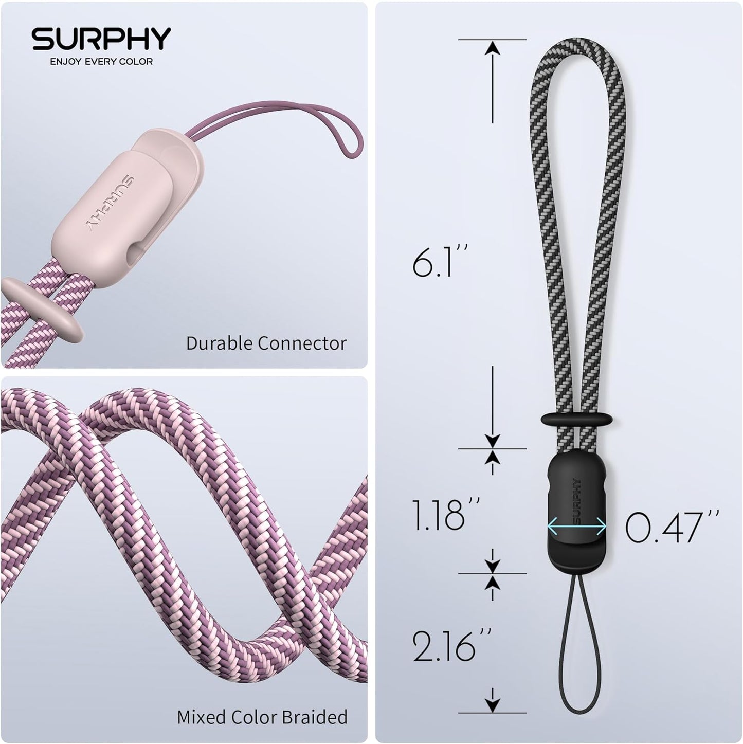 SURPHY 2 Pack Phone Lanyard for Cellphone Case, Phone Wrist Strap for Case, Cellphone Strap with 2-Color Braided, Charm Wrist Lanyard for Women and Men, Cellphone Wrist Lanyard for Women, Pink & Black