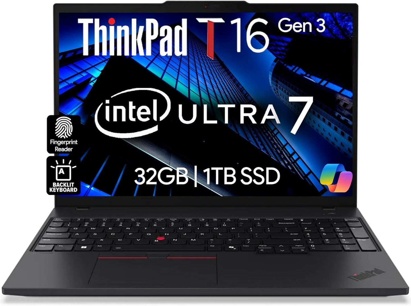 Lenovo ThinkPad T16 Gen 3 Business Laptop 16” FHD+ Display, Intel Ultra 7-155U (Beats i7-1355U), 32GB DDR5 RAM, 1TB SSD, 5MB Webcam, WiFi 6E + BT, RJ-45, HDMI, Win 11 Pro, AI Copilot - Black