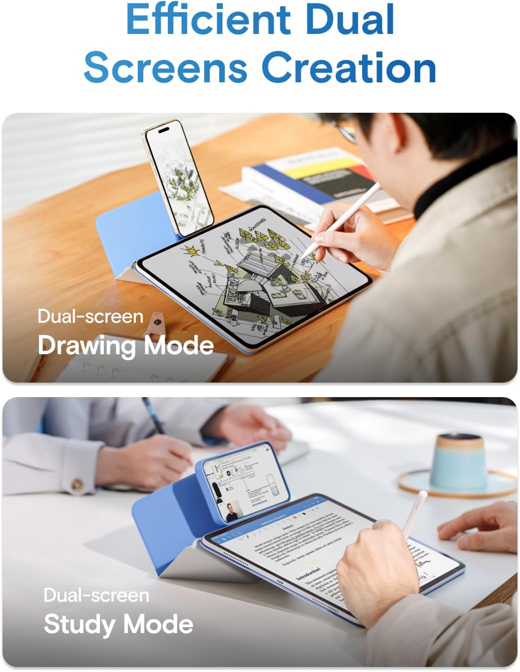 MOFT Dynamic Folio Case for iPad Pro 12.9 -inch (6th/5th/4th Generation, 2022/2021/2020), Silm Magnetic Stand Case with 20+ Viewing Angles, Auto Wake/Sleep, Ultra Thin, Panna Cotta x Faded Jeans