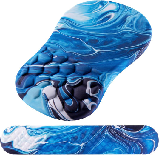 Mouse Pad Wrist Support, Laokiiy 2 in1 Keyboard Wrist Rest+ Ergonomic Mouse Pad, Non-Slip Wrist Rest for Computer Keyboard, Made Easy Typing & Relieve Wrist Pain Ocean Blue