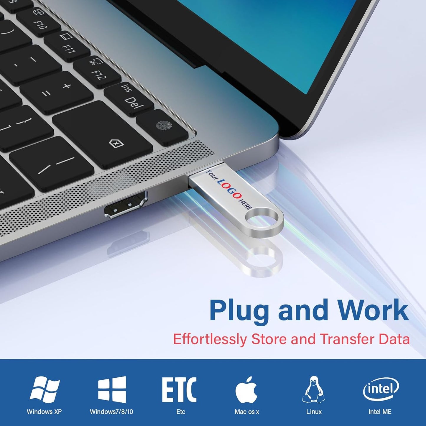 Customizable Flash Drives 16GB, Wooolken Personalized USB 2.0 Thumb Drives 10/20/50/100 Pack, Logo Pendrive Custom Memory Stick USB Engraved Logo (Metal)