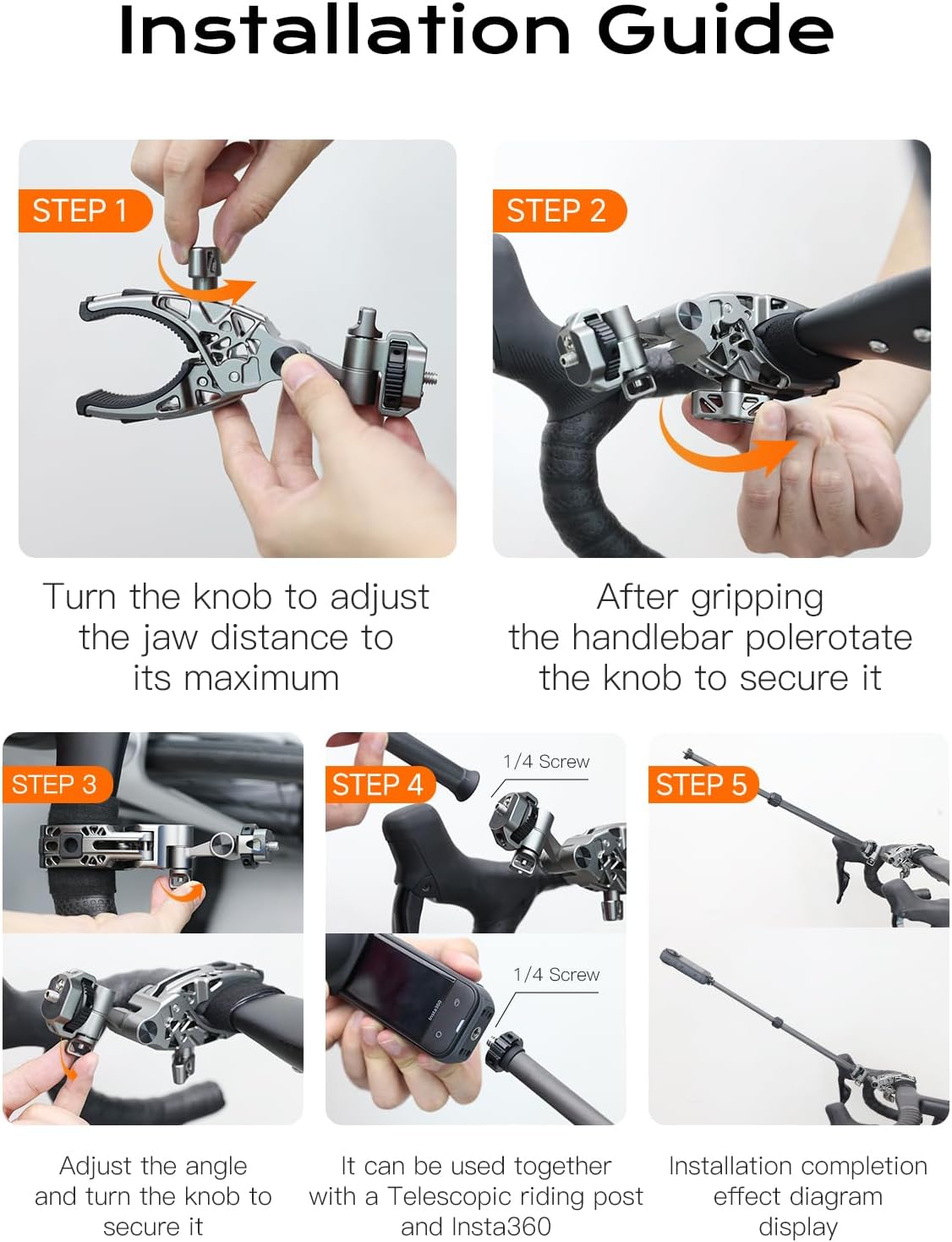 Movmax C Clamp Camera Mount for Flat Tube Road Bike, Super Clamp with 1/4"-20 Thread,E-Bike Accessories/Bicycle, Compatible with GoPro Hero13/12/11/10/ DJI Osmo 360/Action 5 Pro/4/3/Insta360 X4/X5