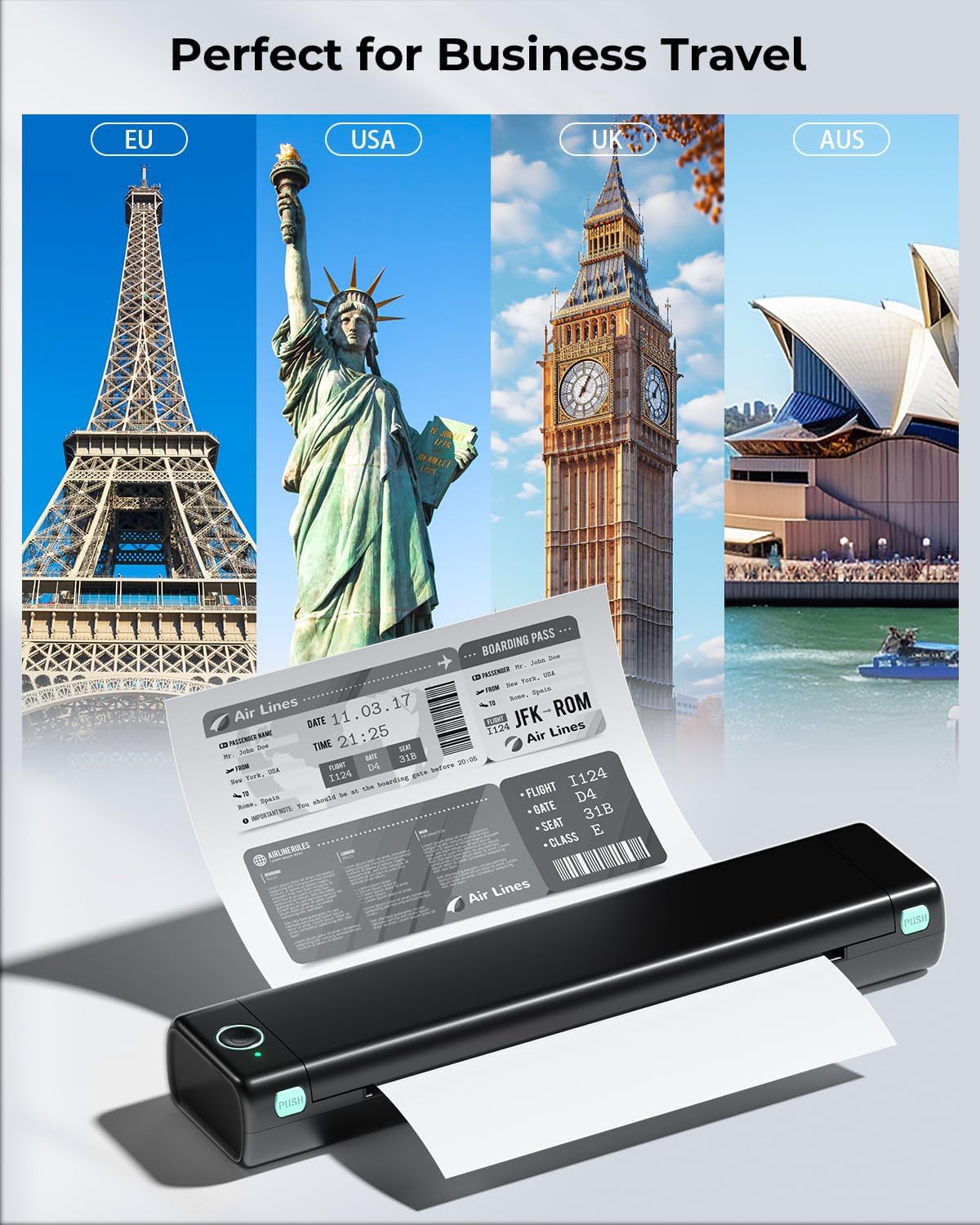 Phomemo Portable Printers Wireless for Travel, M08F Thermal Bluetooth Printer Support for 8.5"x11" US Letter, Small Inkless Printer Compatible with iOS, Android, Laptop for Car, Office, Home