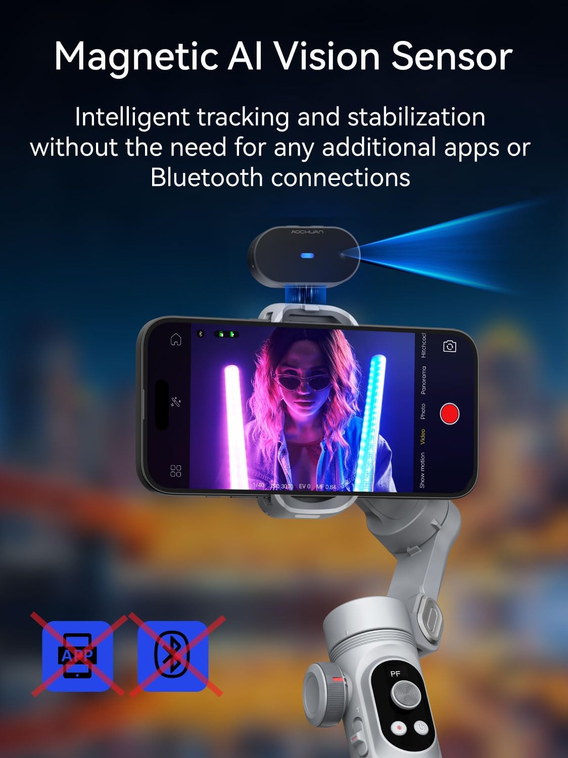 3-Axis Phone Gimbal, Gimbal Stabilizer for iPhone w/AI Vision Sensor, Portable for iPhone/Andriod, Phone Stabilizer Built in Fill Light Perfect for TikTok YouTube-Smart XPro AI Grey