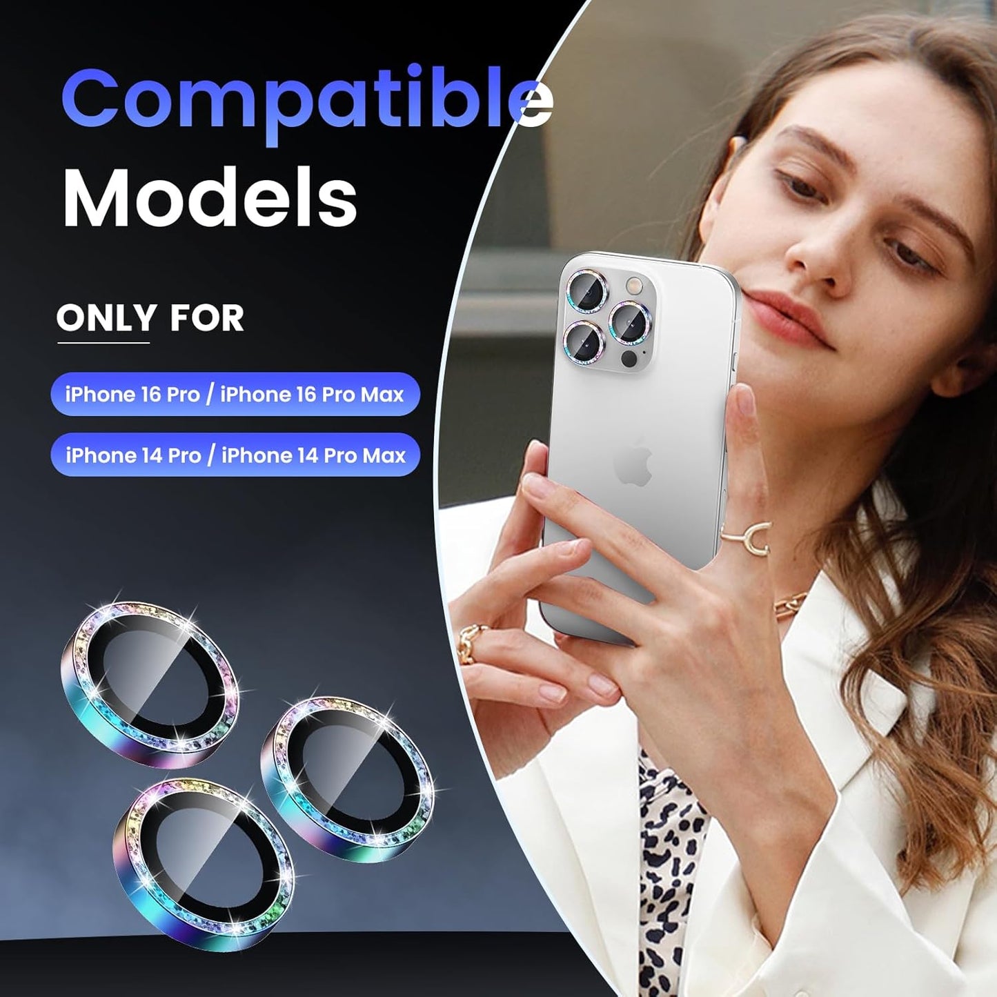 Tensea Camera Lens Protector Compatible for iPhone 16 Pro Max/16 Pro/14 Pro Max/14 Pro, Metal Aluminum Alloy Tempered Glass Cover Camera Screen Protector Accessories, Case Friendly