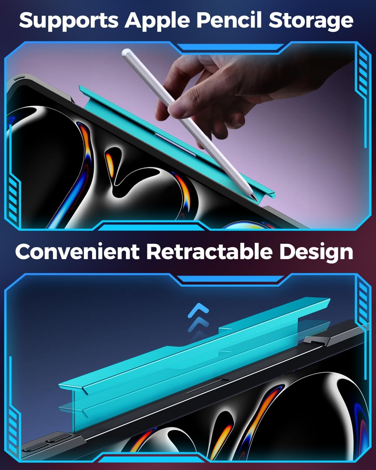 SIBEITU Keyboard Case for iPad Pro 11 Inch M5 2025 / M4 2024, Clear Wireless Keyboard iPad Pro 11inch Cover with Multi-Touch Trackpad, 7-Color Backlight & 3-Brightness, Visible PCB Tech Design, Blue