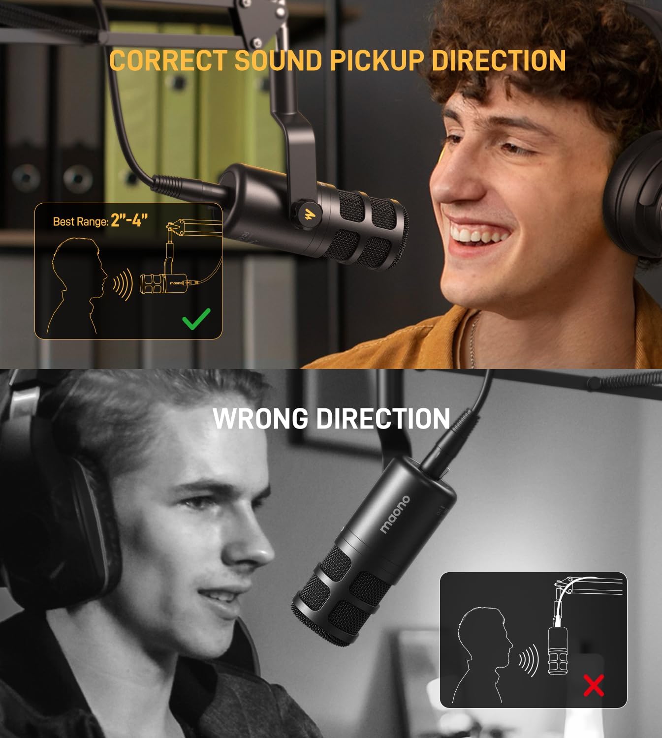 MAONO XLR Podcast Dynamic Microphone, Cardioid Studio Mic with Boom Arm for Vocal Recording,Streaming,Gaming, Voice Isolation Technology, Metal Mic, Works for Audio Interface, Mixer-PD100S