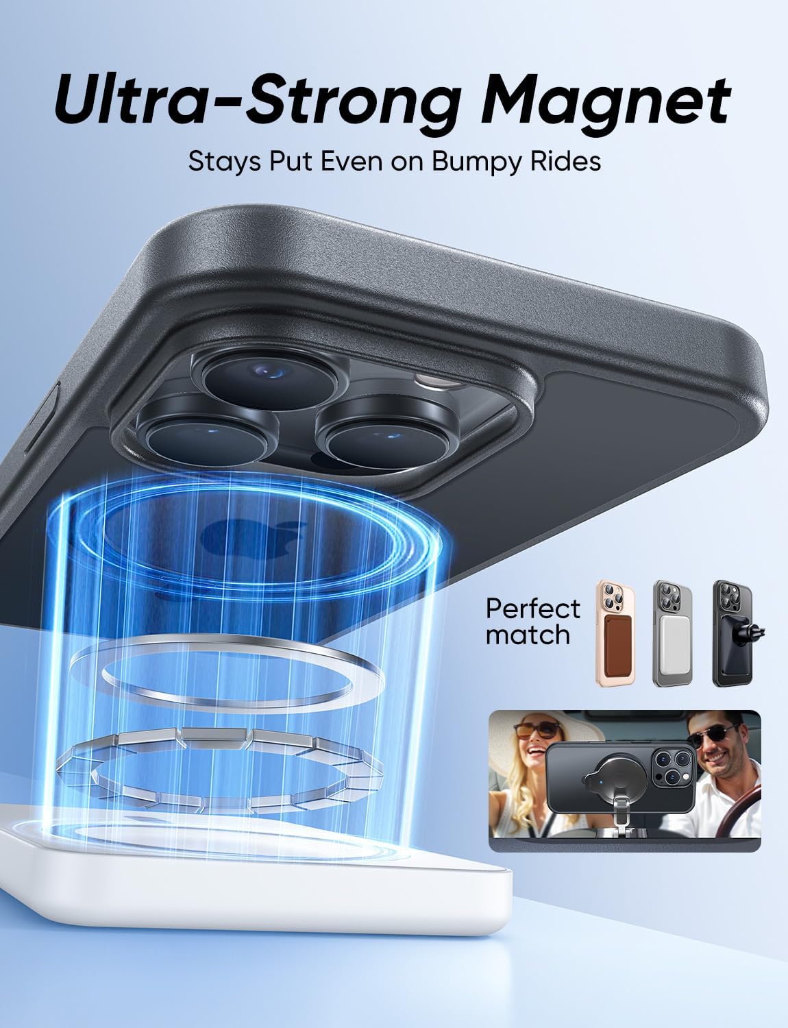 MAGIC JOHN 360° Rotatable Magnetic Invisible Stand for iPhone 15 Pro Max Case [Anti-Slip Grip] [Compatible with MagSafe] 16FT Shockproof for iPhone 15 Pro Max Case with Kickstand, Black