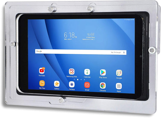 TABcare Anti-Theft Acrylic VESA Enclosure for Galaxy TAB A7 Lite 8.7" SM-T220 Tablet with Free Wall Mount Kit & 90-Degree Angle USB C Cable (TAB A7 Lite, Clear)