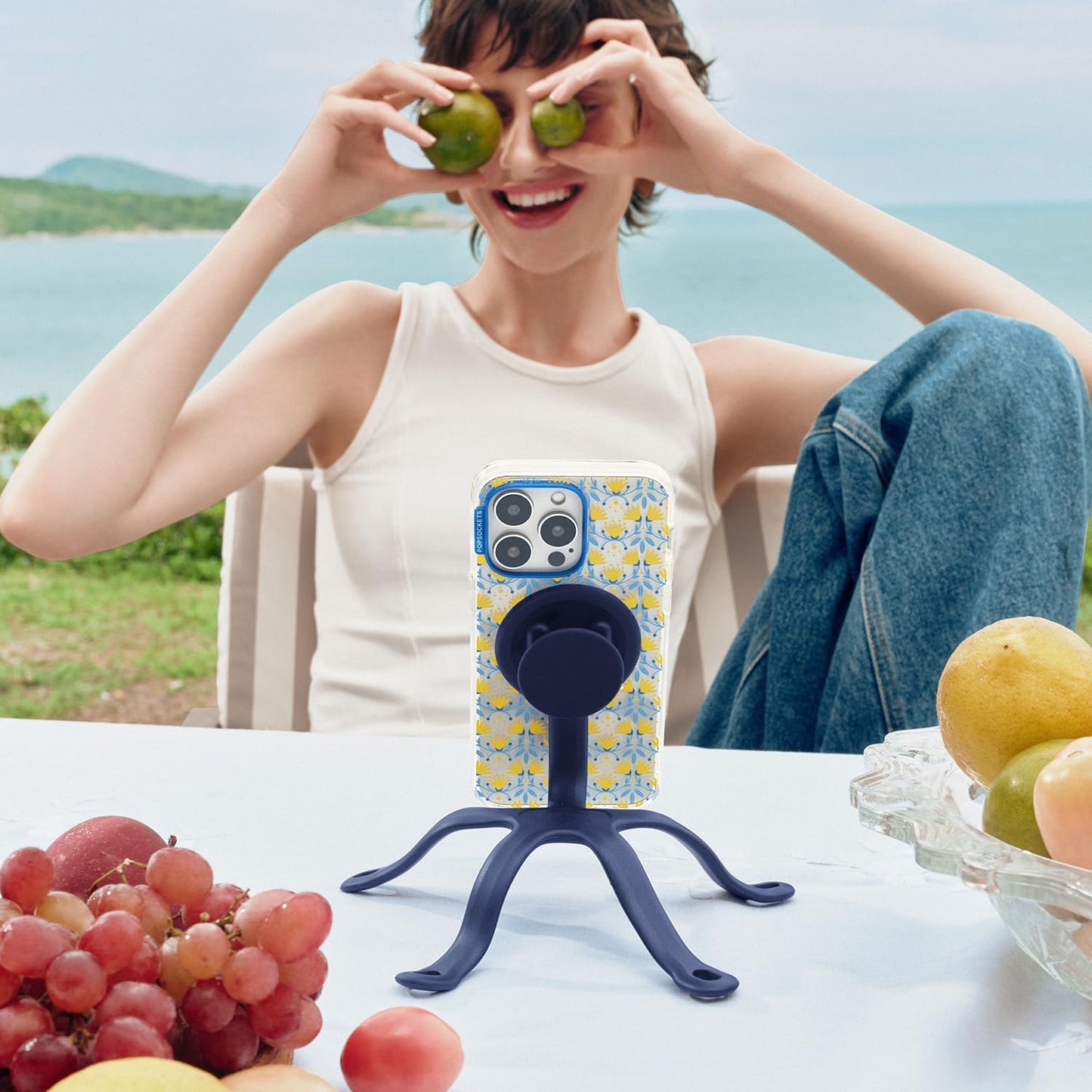 PopSockets Phone Grip for MagSafe with Kickstand, Magnetic Stand, Swappable Top, Secure Hold for iPhone MagSafe Cases, Phone & Tablet Grip - PopOut Basic Naval