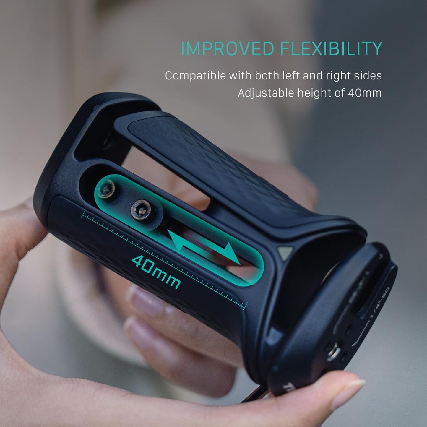 Tilta Xeno Side Handle for Filmmakers & Cameras - Black | Secure Connection & Helps Prevent Rotation | Adjustable Height | Textured Silicone Grip | Convenient Assembly (Dual 1/4″-20)