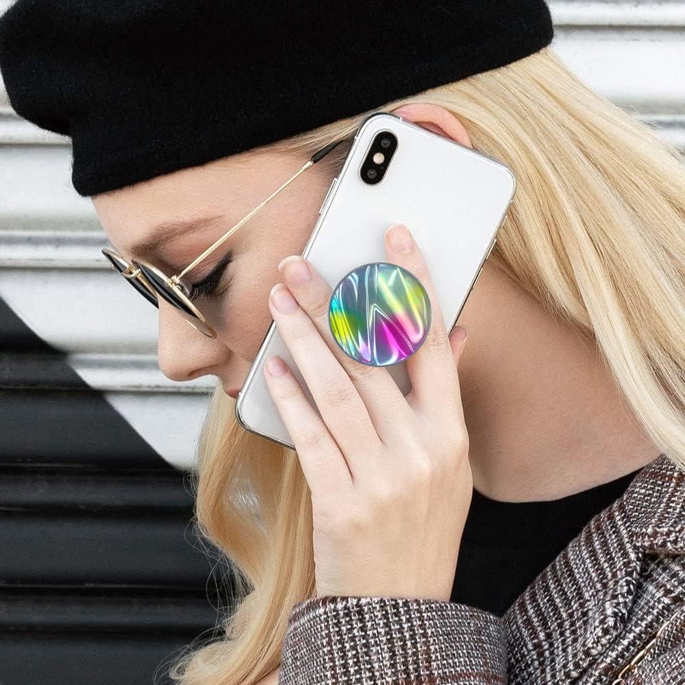 3 Pack Fashionable Clear Glitter Expandible Collapsible Moblile Phone Grip Stand Holder for Smartphones and Tablets Cell Phone Accessory- 2 (Gradient Colorful Glitter Blue Pink)