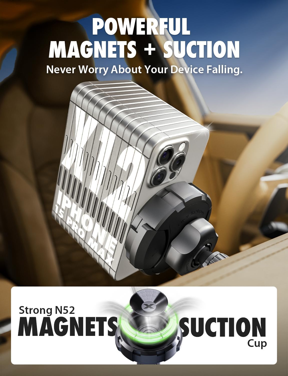 Bracketron Magnetic Car Mount for Cell Phone, MagAlign Max Car Vent Phone Mount【Strongest Magnetic+ Suction】, Vent Phone Mount for Car for iPhone 16 Pro Max 15 14 13 12 - MagSafe Car Accessories