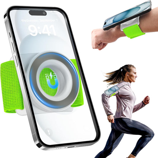 TOPGO Running Phone Holder for iPhone [360° Rotatable & Upgrade Anti-Drop] Magnetic Wrist Phone Holder, Magsafe Armband Compatible with iPhone 16 Pro and Android - Green
