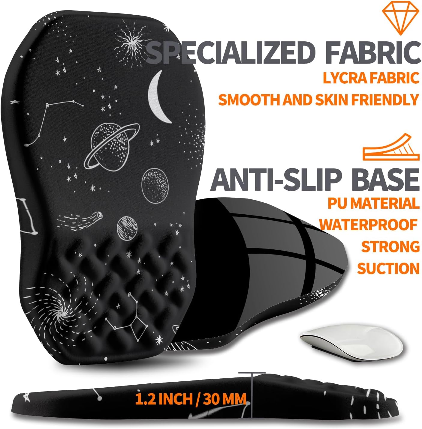 Ergonomic Slope Mouse Pad Wrist Support, Wrist Rest Mousepad for Carpal Tunnel Pain Relief with Massage Bulge and Slow Rebound Memory Foam (12x8 inch, Galactic System)