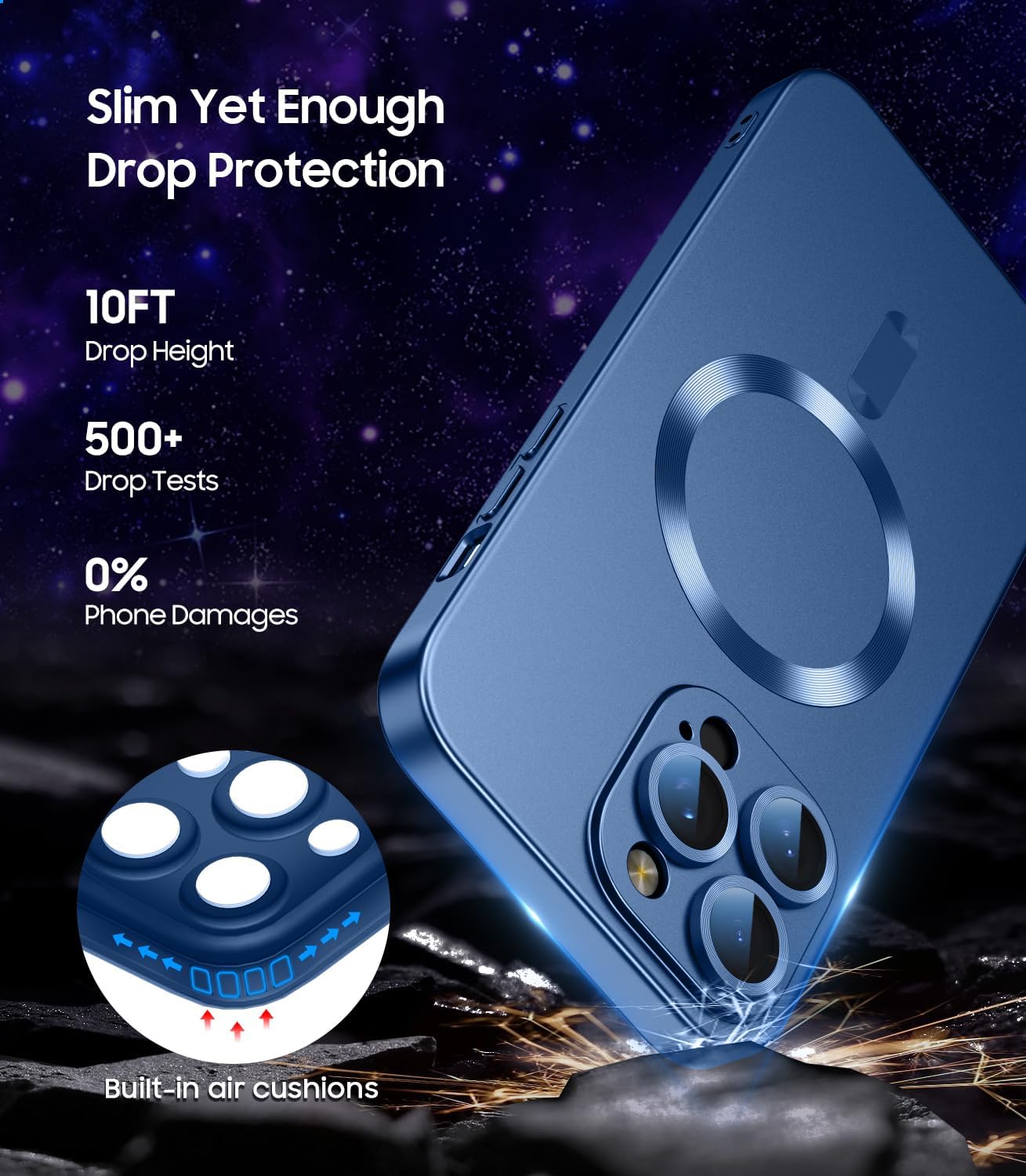 Magnetic for iPhone 16 Pro Max Case [Compatible with MagSafe][Built-in Camera Lens Protector] Slim Soft Silicone Bumper Shockproof Metallic Luster Phone Case (Blue)