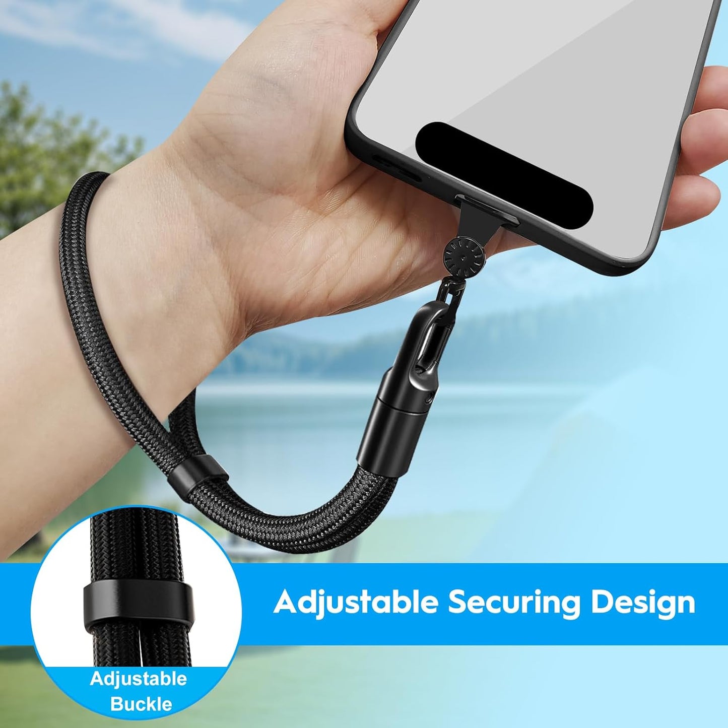 Hand Wrist Strap Lanyard, Universal Cell Phone Lanyard Patch Rotatable 360° Compatible with iPhone & Other Smartphones, Phone Strap for Women and Men(Black)