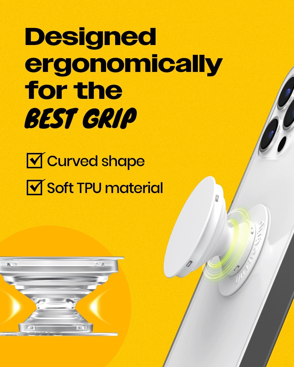 OnTheGrip Cute Natural Seashell Design Round Shape Collapsible Mobile Phone Grip Stand Holder for Smartphone Tablet Cell Phone Accessory (Crème)