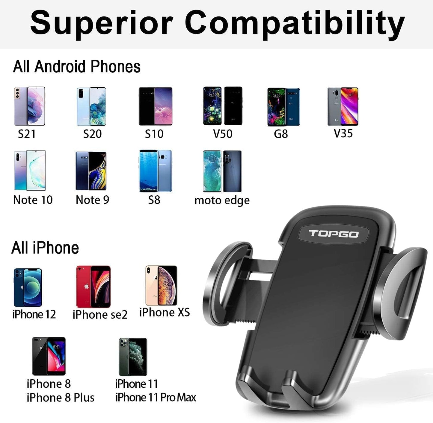 TOPGO Cup Phone Holder for Car, [No Shaking & Stable & Adjustable Pole] Car Cup Phone Mount, Compatible with iPhone 16 and All 4.0-7.0 inches Smartphones - Black