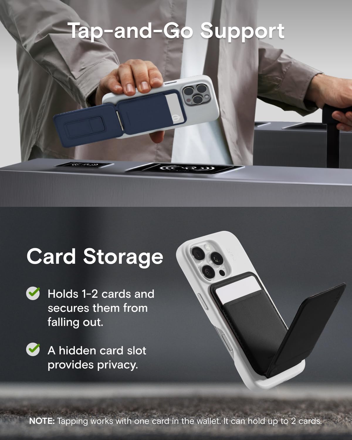 MOFT Phone Tripod Wallet, 3 in 1 Phone Stand MagSafe Wallet, NFC-Supported Magnetic Phone Stand, MOVAS Vegan Leather Adjustable Card Holder-Jet Black